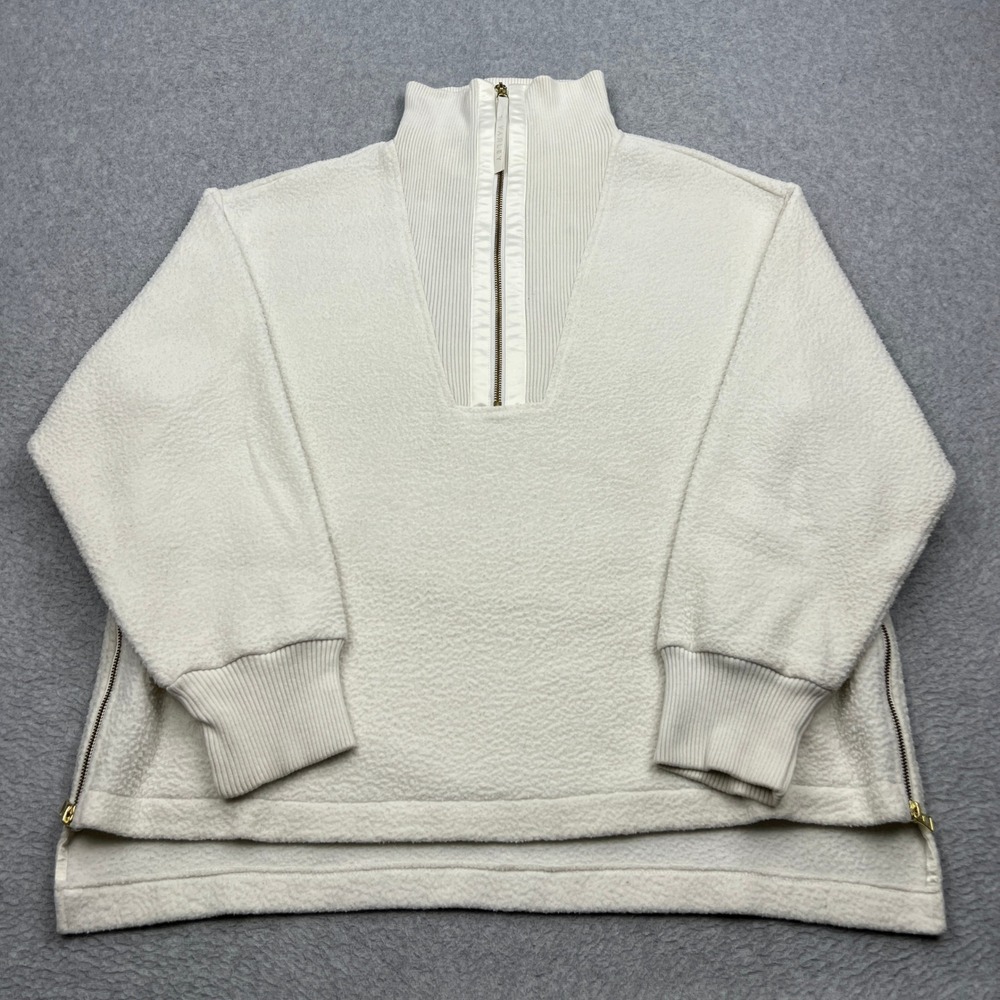 Varley Wallace Half Zip Fleece Womens XL Ivory Borg Fleece Zip Comfort Pullover